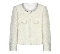 Cappotti monopetto inchiodati da industria pesante da donna con perline piccole profumate stile rotondo collo, Libro bianco, S
