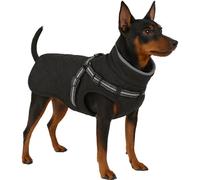 Cappottino cane taglia piccola - Flamingo Duker Nero 30cm - in poliestere, impermeabile, interno in pile caldo, imbracatura regolabile, doppio anello per trazione