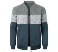 Cappotto a maglia da uomo, blocco di colore, patchwork, giacca invernale alla moda, con tasche, con chiusura lampo, cappotto invernale, slim fit, giacca sottile da uomo, comoda da allenamento, giacca