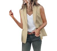 Cappotto blazer da donna, elegante, senza maniche, casual, tinta unita, apertura frontale, traspirante, blazer formale, sottile, leggero, con colletto a risvolto, blazer da donna per la transizione