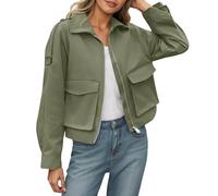 Cappotto caldo da donna con cerniera, cappotto da donna, invernale, tinta unita, antivento, corto, elegante, leggero, per moto, verde, XL