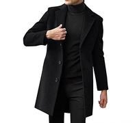 Cappotto caldo da uomo in lana con colletto alto, cappotto invernale, giacca corta, giacca invernale, per il tempo libero, antivento, per esterni, con colletto a taccha, trench monopetto, Nero , XXL