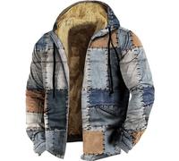 Cappotto caldo da uomo in pile patchwork, autunno e inverno, ispessito, casual, alla moda, con cerniera intera, a maniche lunghe, con tasca, per attività all'aperto, comodo, per il tempo libero