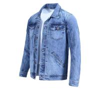 Cappotto cargo da uomo in denim retrò autunno multi tasche risvolto giacca di jeans classica fibbia giacca di jeans Outwear, Azzurro, 4XL