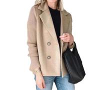 Cappotto casual da donna con bottoni con risvolto lavorato a maglia patchwork ritagliato, 2025 nuovo cappotto da pisello doppio petto Blazer maglione per le donne, cachi, XL