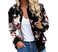 Cappotto casual da donna con zip e stampa floreale leopardata, capispalla casual a strati per l'uso quotidiano, lavoro, viaggi e stagioni di transizione, per un look facile coordinato, Rosa acceso, XL