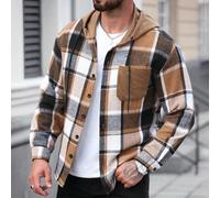 Cappotto casual e comodo da uomo in flanella a quadri con cappuccio, manica lunga, una tasca, con berretto scanalato e tasca, adatto per vacanze casual, raduni, uffici, appuntamenti quotidiani, affari