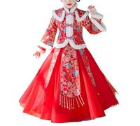 Cappotto Chunjie per ragazze e ragazze, top per calendario cinese, Capodanno, trapuntato, foderato, abiti caldi, gonne, ricamo, tuta tang, costumi da baseball da uomo, Colore: rosso, 12-13 anni
