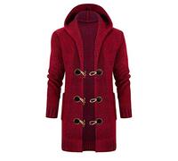 Cappotto con cappuccio da uomo con fibbia in corno oversize a righe retrò in maglia spessa cotone inverno lungo maglione cappotto con tasca felpa cappuccio senza spago, rosso, M