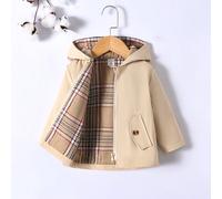 Cappotto con cappuccio e cerniera a stampa scozzese per bambino, per Natale, autunno e stagione autunnale 6-9M,9-12M,12-18M,18-24M,2-3YColore unicoTessuto