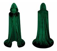 Cappotto con cappuccio in velluto lungo unisex adulto e bambino, mantello vampiro strega morte suora dracula medievale, mantello in velluto uomo donna bambini per Halloween e Carnevale (verde, 160 cm)