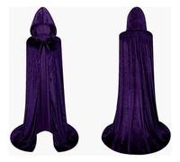 Cappotto con cappuccio in velluto lungo unisex adulto e bambino, mantello vampiro strega morte suora dracula medievale, mantello in velluto uomo donna bambini per Halloween e Carnevale (viola, 160 cm)