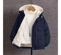 Cappotto con cappuccio nero per ragazzi, un indumento caldo e confortevole adatto per bambini di età compresa tra i 4 e i 7 anni in autunno, primavera e inverno. Questa giacca è adatta per l'uso all'a