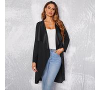Cappotto con colletto a cascata e tasche inclinate, blazer nero, cappotto nero da donna, cappotto nero lungo da donna L,M,S,XL,XS,XXL,XXS,XXXLColore unicoTessuto