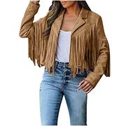 Cappotto con frange, da donna, stile cowboy, giacca in finta pelle scamosciata, a maniche lunghe, con nappe, giacca da motociclista, giacca per le mezze stagioni, giacca invernale Trench Coat