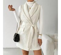 Cappotto coprente in tweed effetto patchwork da donna, cappotto elegante in stile cascata in misto bianco tinta unita, adatto per un uso casual quotidiano, taglia regolare per la stagione tardo autunn