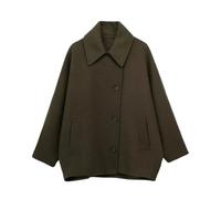 Cappotto corto a maniche lunghe monopetto in lana spessa con maniche a pipistrello da donna, Esercito En8, M