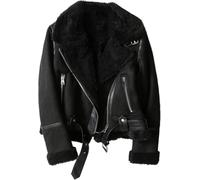 Cappotto Corto Corto in Ecopelle da Donna Marrone per l'inverno Giacca Integrata in Pelliccia Vintage con Cerniera con Risvolto Maniche Lunghe Giacche Capispalla Femminili, Black, S Short