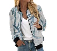 Cappotto corto da donna, con motivo floreale, a maniche lunghe, colorato, con chiusura lampo, per le mezze stagioni, con colletto alto, per l'autunno, la primavera, il college, d, XL