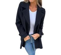 Cappotto corto da donna in misto lana con risvolto invernale con bottoni in lana giacca giacca casual trench corto senza tasca, 12, M