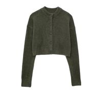 Cappotto corto da donna monopetto lavorato a maglia girocollo a maniche lunghe tinta unita, Scuro En8, M