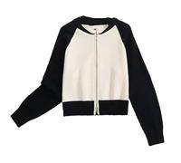 Cappotto da baseball da donna patchwork girocollo manica lunga semplice maglione cardigan casual maglione giacca, blu navy, XS