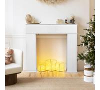 Cappotto da caminetto a 3 ante laccato, 107 x 18 x 100 cm, caminetto decorativo con spazio di archiviazione, telaio caminetto Shabby, consolle camino, in legno massello bianco