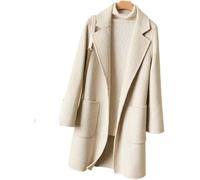 Cappotto da Donna 100% Lana Elegante Cappotto A Vento Lungo Double-Face in Cashmere, Beige, M
