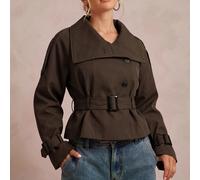 Cappotto da donna autunno/inverno nuovo elegante da pendolare vintage nomade marrone scuro collo alto doppio petto con cintura in vita giacca con collo a imbuto L,M,S,XL,XS,XXL,XXS,XXXL,XXXXLColore un