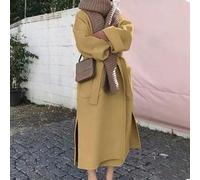 Cappotto da donna double-face in lana cashmere con cintura, lungo sopra il ginocchio e collo con risvolto, per occasioni casual e di lavoro nelle stagioni più fredde (M giallo)