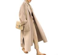 Cappotto da donna double-face in lana cashmere con cintura, lungo sopra il ginocchio e collo con risvolto, per occasioni casual e di lavoro nelle stagioni più fredde (M beige)