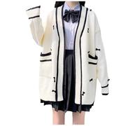 Cappotto da donna giapponese con chiusura a bottoni sul davanti come elegante maglione cardigan in giacca casual per le mezze stagioni, bianco, 3XL