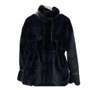 Cappotto da donna in finta pelliccia di visone, maniche lunghe, coulisse con cerniera, giacca soffice, morbida, calda, larga, invernale, nero, Medium