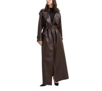 Cappotto da donna in pelle PU marrone extra lungo per primavera e autunno con fiocchi, Marrone, XXL