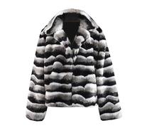 Cappotto da donna in pelliccia sintetica con leopardo spesso e caldo, a maniche lunghe, invernale, in pelliccia sintetica, Nero , XL
