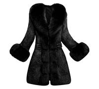 Cappotto da donna in pelliccia sintetica lungo - Cappotto invernale da donna in pelliccia artificiale solido spesso soffice collo rovesciamento cappotto manica lunga soffice caldo capispalla spesso