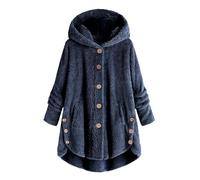Cappotto da donna in tinta unita, con cappuccio, invernale, casual, alla moda, termico, in pile, caldo, morbido, taglie forti, aperto sul davanti, con tasca, per il tempo libero, Marina Militare, 4XL