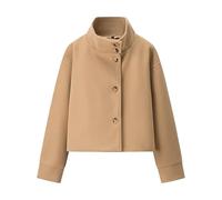 Cappotto da Donna in Tweed Scozzese Oversize alla Moda, Giacca in Lana Autunno Inverno Stile Street, Blazer Lungo Casual con Tasca(Khaki,M)