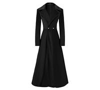 Cappotto da donna in velluto gotico trench a maniche lunghe risvolto vintage lungo cardigan cappotto steampunk autunno inverno caldo cappotti, Nero , XXL