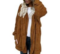 Cappotto da donna sfocato giacca soffice da donna a maniche lunghe aperto sul davanti cardigan con cappuccio in pile shaggy cappotto invernale per la vita quotidiana regali di Natale, Giallo, 3XL
