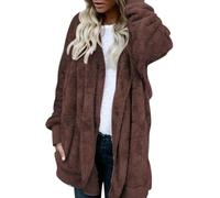 Cappotto da donna sfocato giacca soffice da donna a maniche lunghe aperto sul davanti cardigan con cappuccio in pile shaggy cappotto invernale per la vita quotidiana regali di Natale, Caff, 3XL