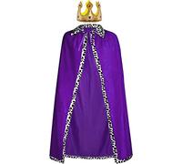 jerbro Cappotto da regina in velluto + corona re regina per donne e uomini, Halloween, adulti, feste a tema, teatro, carnevale, carnevale, accessori (125 cm/49,2 pollici, viola)