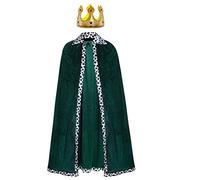 Cappotto da regina in velluto + corona re regina per donne e uomini, Halloween, adulti, feste a tema, teatro, carnevale, carnevale, accessori (125 cm/49,2 pollici, verde)