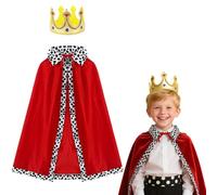 Cappotto da regina in velluto + corona re regina per donne e uomini, Halloween, bambini, feste a tema, teatro, carnevale, carnevale, accessori per travestimento (rosso)