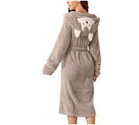 Cappotto da sauna da donna con cappuccio, grazioso orsetto accappatoio da donna, morbido con orecchie: flanella, in pile con tasche, abbigliamento caldo, per il tempo libero, dolce e morbido, grigio