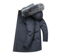 Cappotto da uomo autunnale e invernale antivento in piuma d'oca calda bianca con cappuccio, parka con piumino con più tasche, soprabito, grigio, M