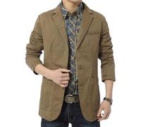 Cappotto da uomo casual da lavoro con 2 bottoni slim fit giacca leggera formale in cotone giacca sportiva, cachi, XXL
