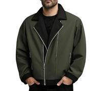 Cappotto da uomo casual patchwork con doppia cerniera, alla moda, comodo colletto rovesciato capispalla per il tempo libero all'aperto autunno e inverno elegante grande e alto comodo top, Verde, L
