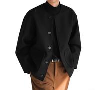 Cappotto da uomo casual slim senza colletto giacca girocollo con bottoni per un comodo abbigliamento autunno e inverno (M nero)