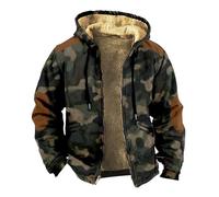 Cappotto da uomo foderato in pile caldo con cappuccio con tasca, toppa mimetica stampata 3D a maniche lunghe con cerniera giacca ispessita autunno e inverno all'aperto casual comodo top sportivo